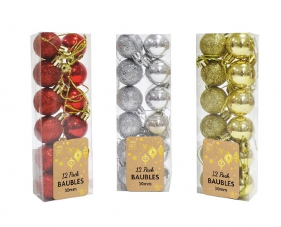 Baubles 30mm 12 Pack ( Assorted Colours )