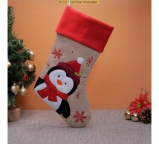 Deluxe Plush Hessian Red Top Penguin Stocking 40cm X 25cm