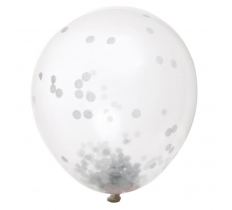 12" Clear Latex Balloons With Silver Confetti Pack Of 6