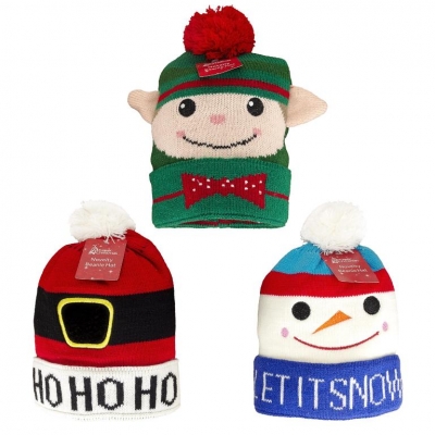 Children Size Xmas Beanie Hat ( Assorted )