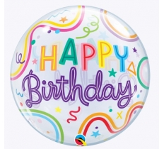 22" Birthday Swiggle Lines & Stars Bubble Balloon