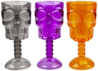 Halloween Skull Drinking Goblets 3 Assorted Colours