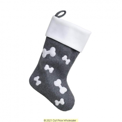 Deluxe Plush Charcoal Bones Christmas Stocking 40cm X 25cm