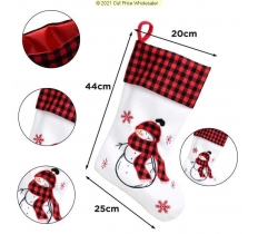 Deluxe Plush White Red Tartan Snowman Stocking 40cm X 25cm