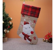 Deluxe Plush Hessian Tartan Reindeer Stocking 40cm X 25cm