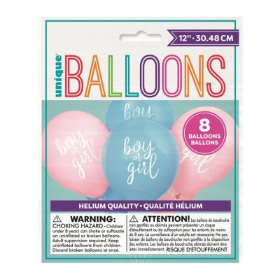 Boy Or Girl Gender Reveal 12" Latex Balloons 8 Pack