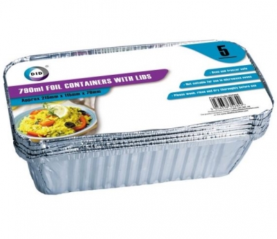 5Pc 790ml Foil Container With Lids ( 215mmx120mm )