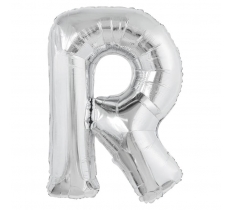 Silver Letter R Shaped Foil Balloon 34" Pack aged