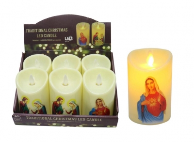 Led Pillar Candle Nativity Printed 10.5cm