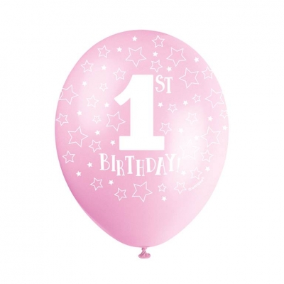 Pink 1St Birthday 12" Latex Balloons 5 Pack