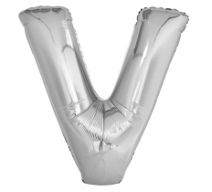 Silver Letter V Shaped Foil Balloon 34" Pack aged