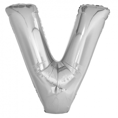 Silver Letter V Shaped Foil Balloon 34" Pack aged