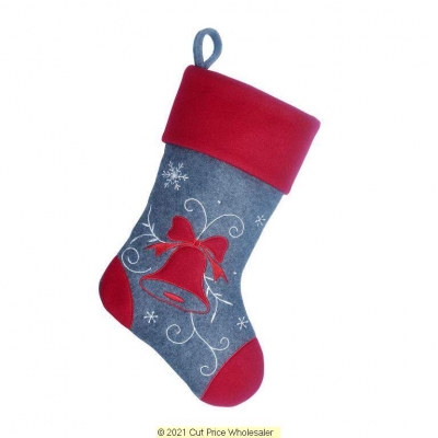 Deluxe Plush Bell Grey Red Top Charcoal Stocking 40cm X 25cm