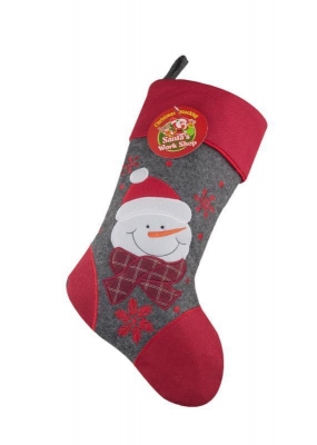 Deluxe Plush Red/grey Snowman Christmas Stocking 40cm x 25cm