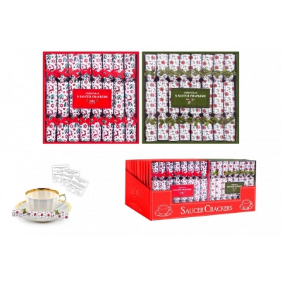 Christmas 4.5" Saucer Crackers Joy & Holly Design 8 Pack