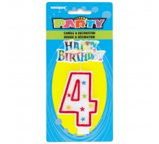 Number 4 Glitter Birthday Candle With Cake Decoration