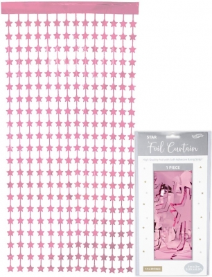 Oaktree Star Foil Door Curtain 1m x 2m Metallic Lt Pink