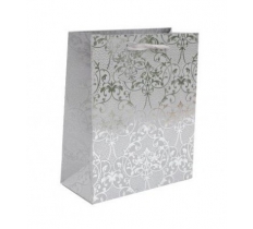 Christmas Silver Damask Gift Bag Medium