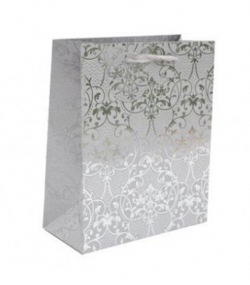 Christmas Silver Damask Gift Bag Medium