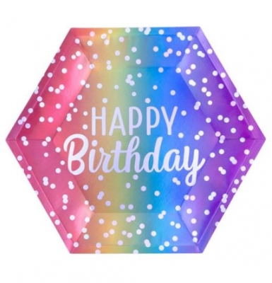 Rainbow Ombre Birthday Paper Plates Pack Of 8