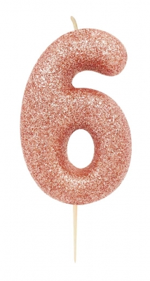 Age 6 Glitter Numeral Moulded Pick Candle Rose Gold