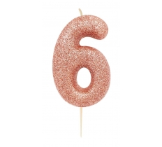 Age 6 Glitter Numeral Moulded Pick Candle Rose Gold