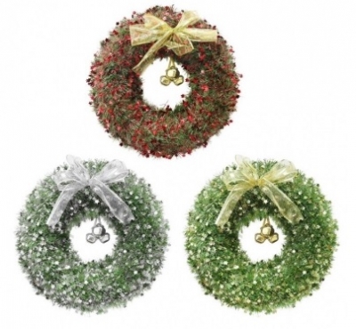 TINSEL WREATH 40cm With STARS & BELLS & BOW