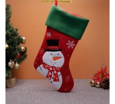 Deluxe Plush Red Green Top Snowman Stocking 40cm X 25cm