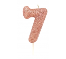 Age 7 Glitter Numeral Moulded Pick Candle Rose Gold