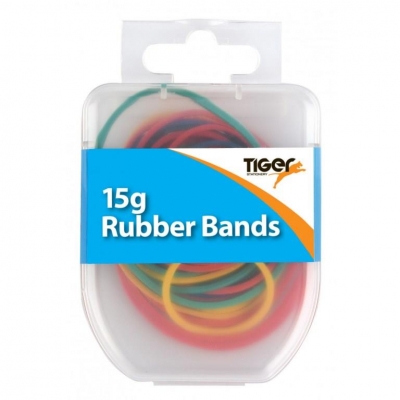 Tiger Essential 15G Rubber Bands Coloured