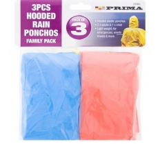3pk Poncho Hooded Rain Coat Family Pack