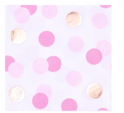 Pink & Gold Dots 3Ply Paper Napkins 16 Pack