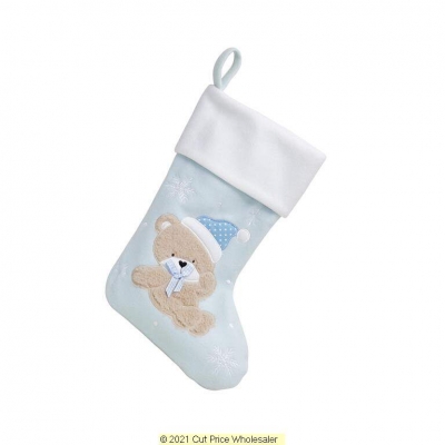 Deluxe Plush Blue Fluffy Teddy Stocking 40cm X 25cm