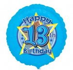 Blue Stars Happy 13th Birthday Standard Holographic Balloon