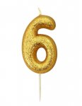 Age 6 Glitter Numeral Moulded Candle Gold