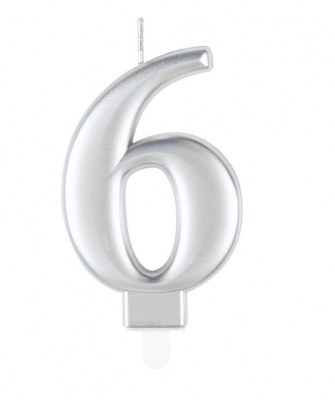 Metallic Silver Number 6 Birthday Candle