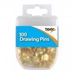 Tiger Esssential 100 Drawing Pins Brass