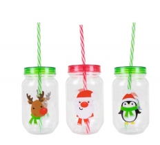 Christmas Mason Drinking Jar & Straw