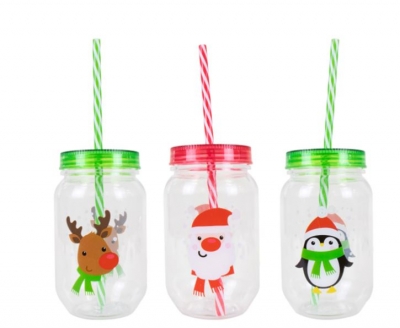 Christmas Mason Drinking Jar & Straw