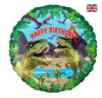 18" Jurassic Dinosaur Happy Birthday Metallic