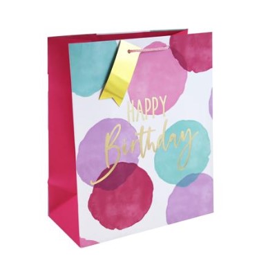 Pink W Colour Happy Birthday Large Gift Bag