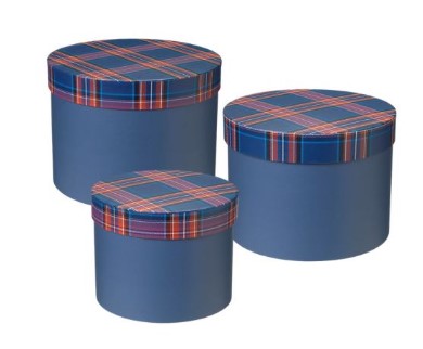 Hat Box Tartan Blue Set Of 3