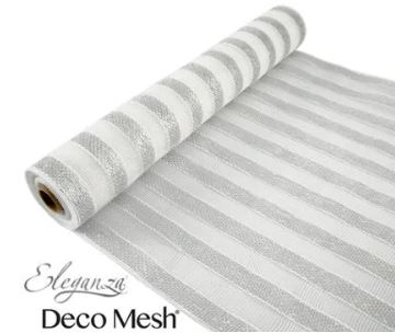 Deco Mesh Metallic Silver & White Stripe 53cm X 9.1M Pattern