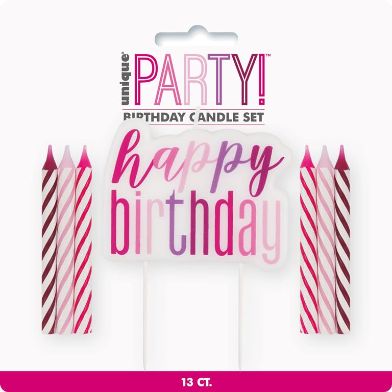 Pink Purple & Magenta "Happy Birthday" Candle Set - Click Image to Close