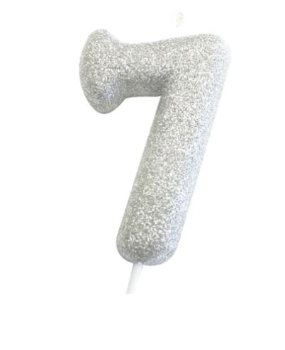 Age 7 Glitter Numeral Moulded Pick Candle Silver - Click Image to Close