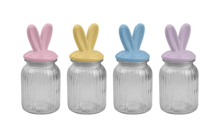 Easter Ribbed Glass Jar 580ml - Click Image to Close