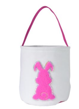 Easter Bucket With Fuzzy Fur Sequence Pink Bunny