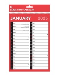 2025 Red & Black A4 Easy View Calendar