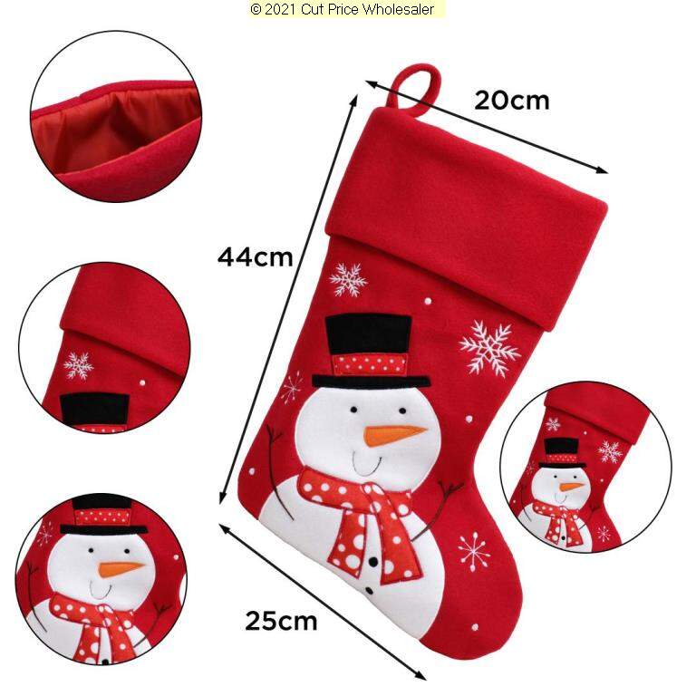 Deluxe Plush Red Snowman Stocking 40cm x 25cm - Click Image to Close