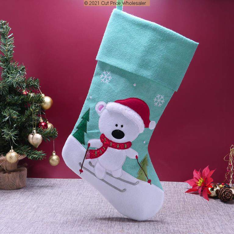 Deluxe Plush Polar Bear Mint Green Stocking 40cm X 25cm - Click Image to Close